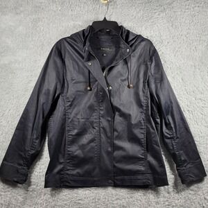 Aritzia Babaton Black Zip Snap Hooded Jacket‎ Coat Medium Lightweight *